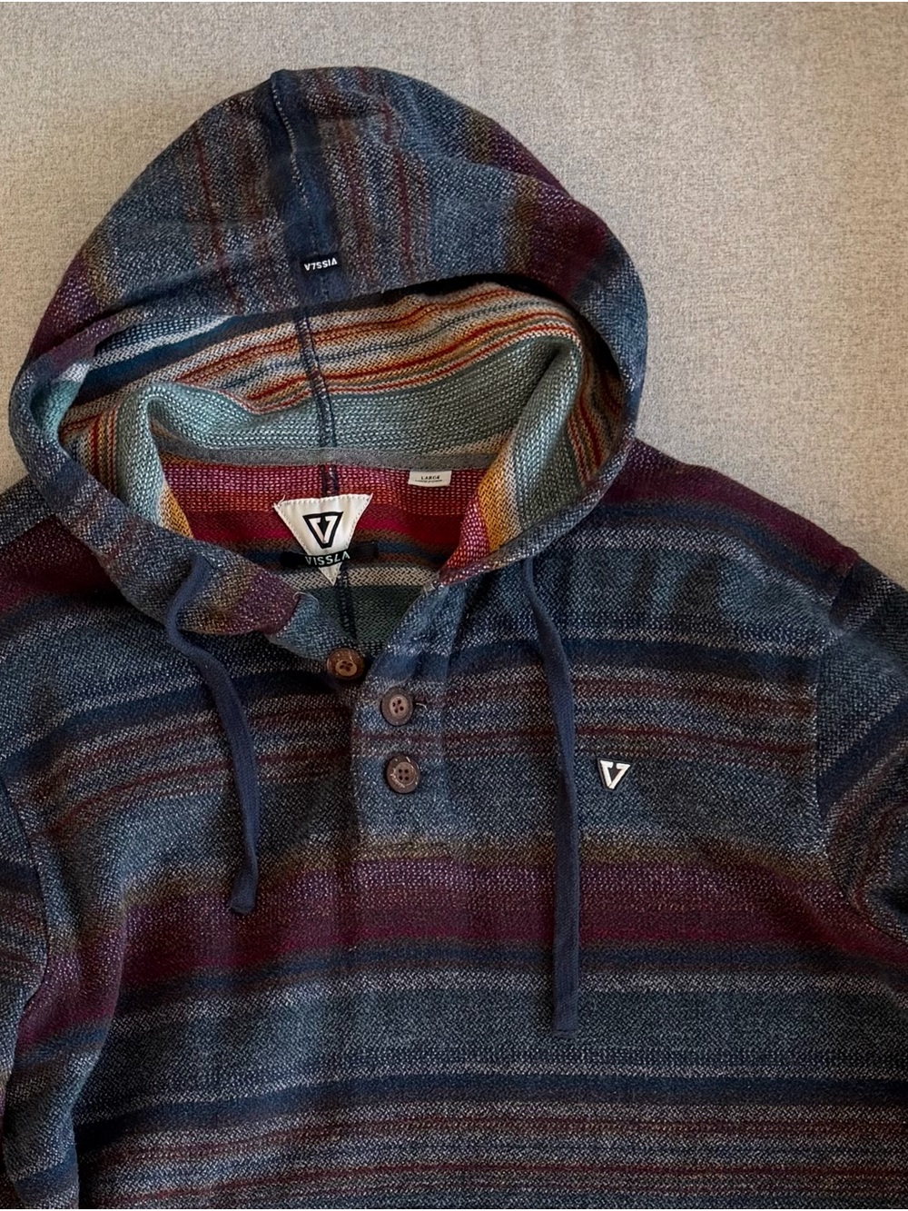 VISSLA Striped Hoodie in Navy, Burgundy and Teal